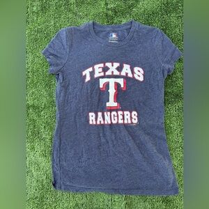 Texas Rangers Women’s Blue T-Shirt with glitter Logo, Size XS